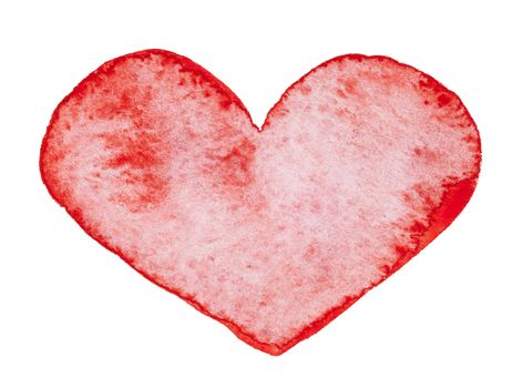 Watercolor painted red heart, for your design