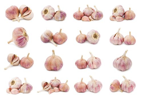 Collection of fresh young garlic isolated on white background