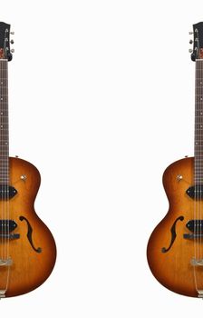 two guitars on white background