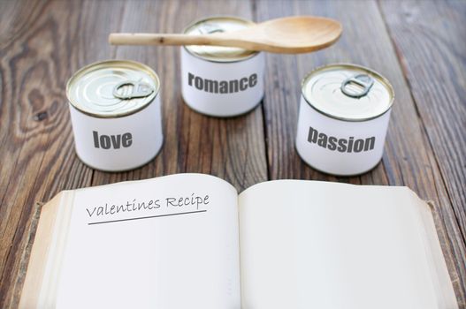Recipe for love metaphor with associated ingredients including romance and passion 