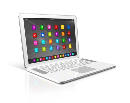 3D Laptop Computer - apps icons interface - isolated on white with clipping path