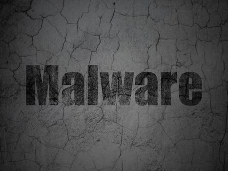 Safety concept: Black Malware on grunge textured concrete wall background, 3d render