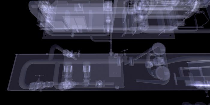 Industrial equipment. X-Ray render isolated on a black background