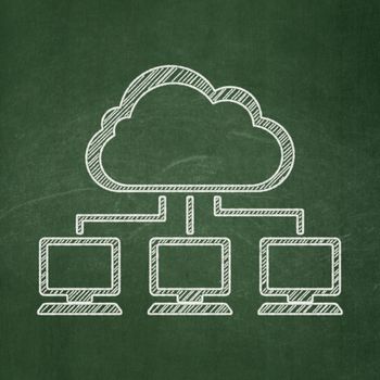 Cloud networking concept: Cloud Network icon on Green chalkboard background, 3d render