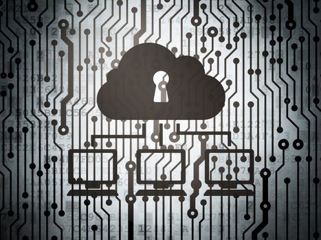 Cloud technology concept: circuit board with  Cloud Network icon, 3d render