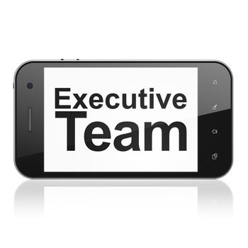 Business concept: smartphone with text Executive Team on display. Mobile smart phone on White background, cell phone 3d render