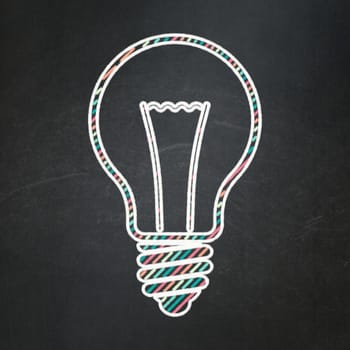 Finance concept: Light Bulb icon on Black chalkboard background, 3d render