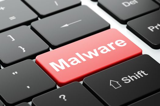 Security concept: computer keyboard with word Malware, selected focus on enter button background, 3d render