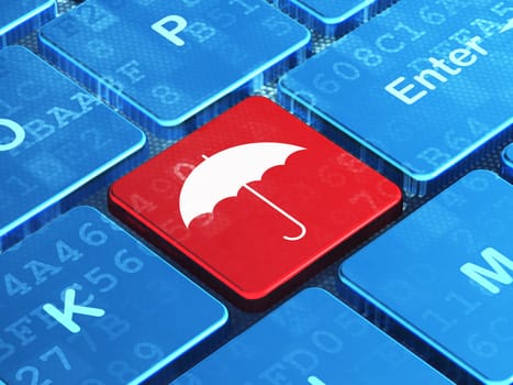 Protection concept: computer keyboard with Umbrella icon on enter button background, 3d render