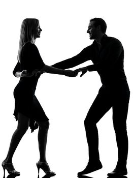 one caucasian couple woman man dancing dancers salsa rock in silhouette studio isolated on white background