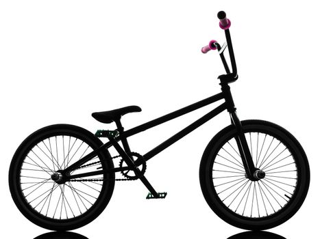 one bmx bicycle in silhouette studio isolated on white background