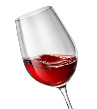 Moving red wine glass over a white background