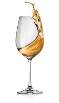 Moving white wine glass over a white background