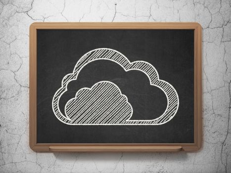 Cloud technology concept: Cloud icon on Black chalkboard on grunge wall background, 3d render