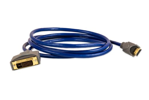 DVI to HDMI video computer cable isolated on white background with clipping path