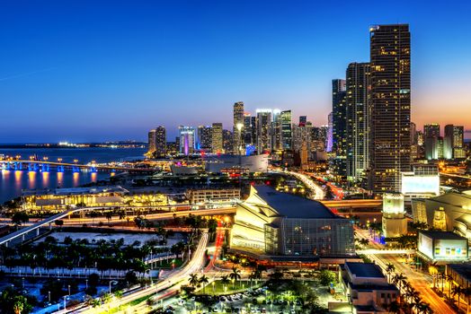 Miami downtown at night, Floride, USA