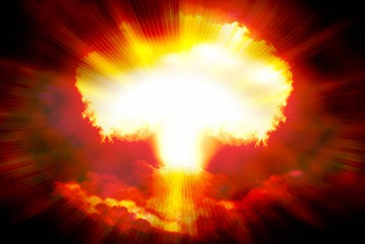 Abstract background with white light in center with nuclear explosion, concept illustration