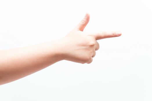 Asian woman doing various hand gestures, isolated