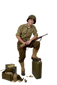 American soldier with his carbine M1 and M1 helmet