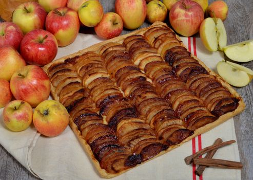 apple pie , fruits,on the rustic table