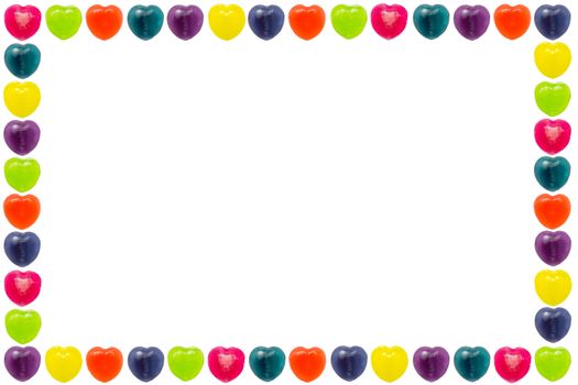 Heart shape confectionery is set as border or frame style on white background