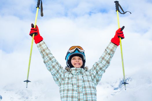 Skiing, skier, winter sports - portrait of happy young skier