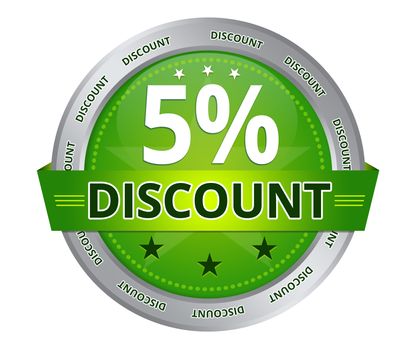 Green 5 percent Discount icon on white background