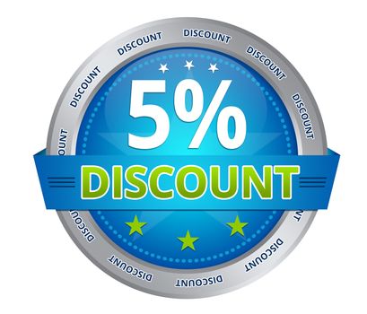 Blue 5 percent discount icon on white background