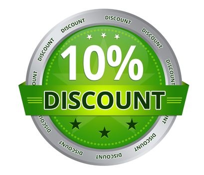 Green 10 percent Discount icon on white background
