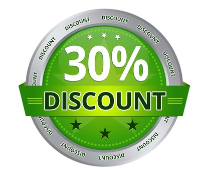 Green 30 percent Discount icon on white background