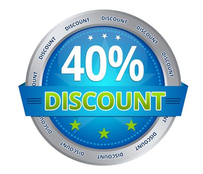 Blue 40 percent discount icon on white background