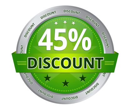 Green 45 percent Discount icon on white background