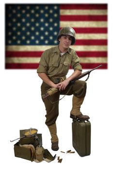 American soldier with his carbine M1 and M1 helmet