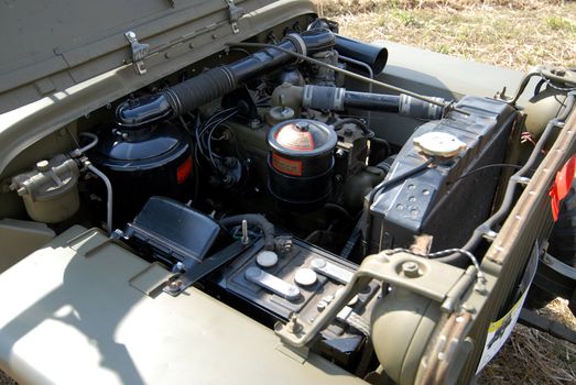  engine of world war two vehicle with radiator and battery