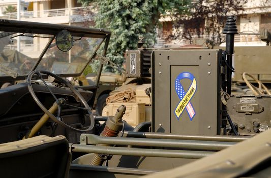 world war two military vehicle with antique radio