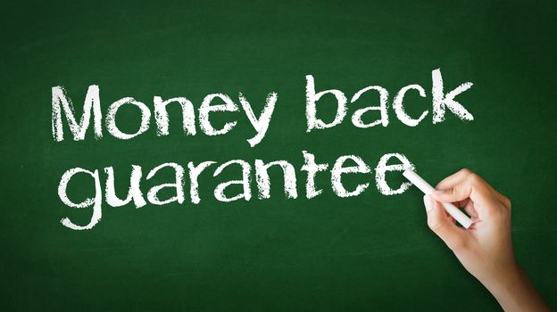 A person drawing and pointing at a Money Back Guarantee Chalk Illustration