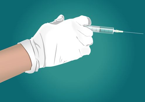 gloved hand of surgeon with syringe