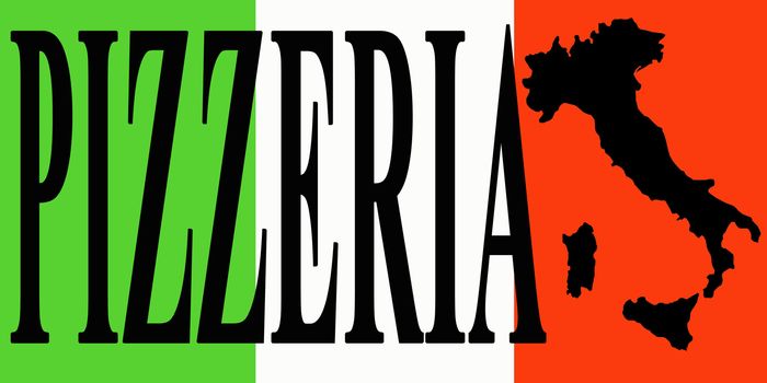 banner with word pizzeria on the background of national Italian flag