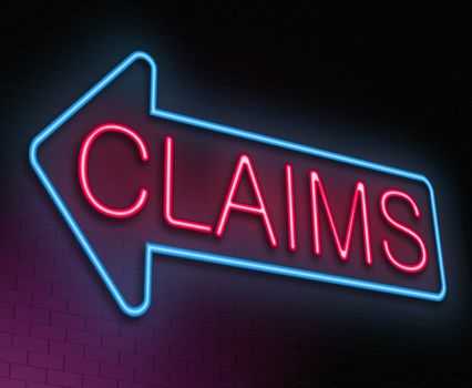 Illustration depicting an illuminated neon sign with a claims concept.