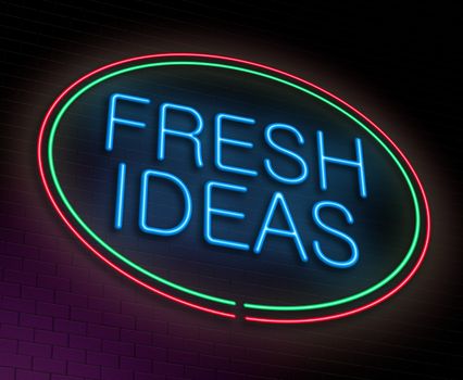 Illustration depicting an illuminated neon sign with a fresh ideas concept.