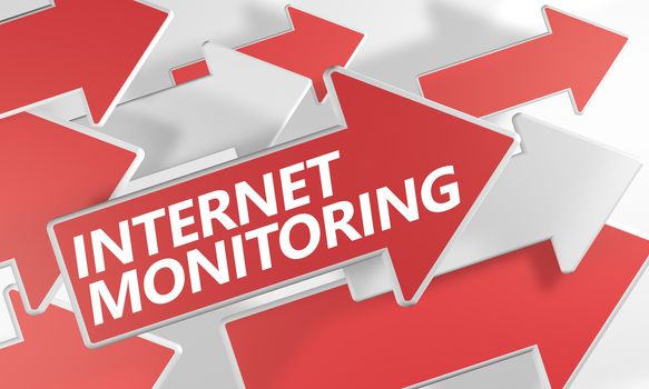 Internet Monitoring 3d render concept with red and white arrows flying over a white background.
