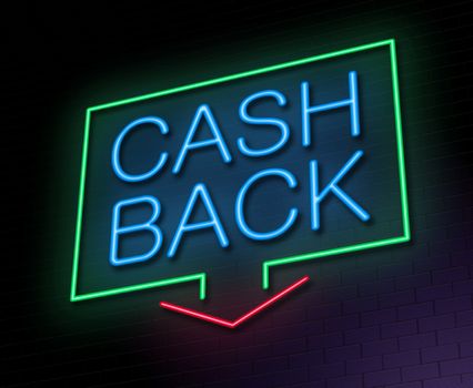 Illustration depicting an illuminated neon sign with a cashback concept.