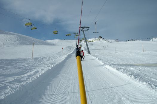 View from drag lift on Ofelerjoch nearby Kaltenbach in Zillertal in Austria