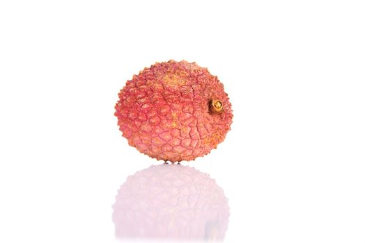One separated lychee fruit. Isolateed on white.