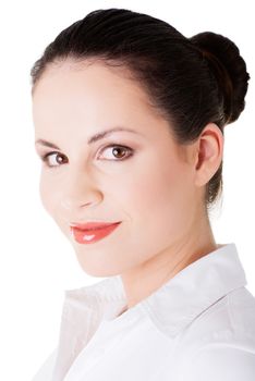 Portrait of beautiful young business woman. Isolated on white.