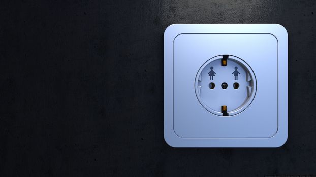 Closeup of electrical outlet, as man and woman connection concept on textured wall