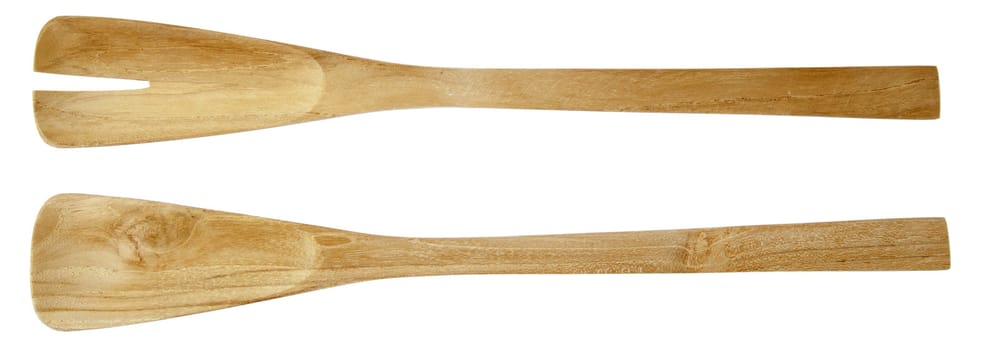 wooden spoon and fork with white background