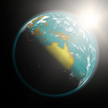 Space view of the sun rising over Australia on planet Earth. Elements of this image furnished by NASA.