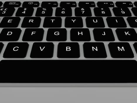 Top view of illuminated keyboard on modern laptop computer