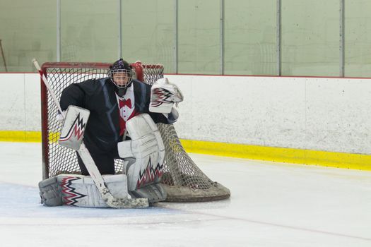 Hockey goalie ready for the puck